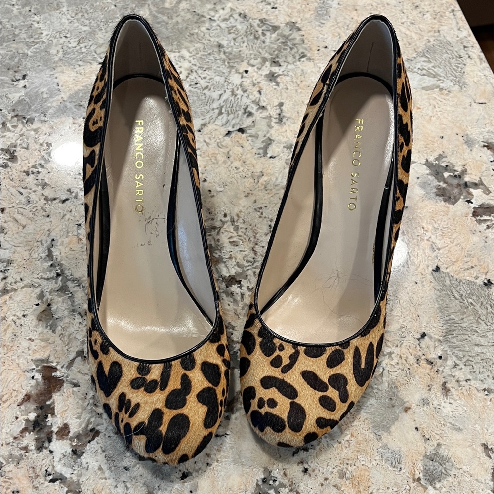 Franco Sarto Leopard Print Pumps - Black and Tan